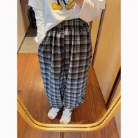 【张静芝】韩国新品~洋气黑白格纹裤腿抽绳设计松紧腰百搭休闲裤