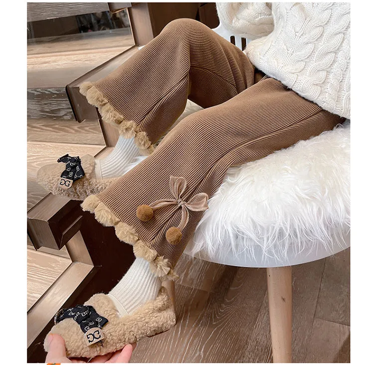 女童加绒喇叭裤秋冬洋气保暖加绒外穿长裤