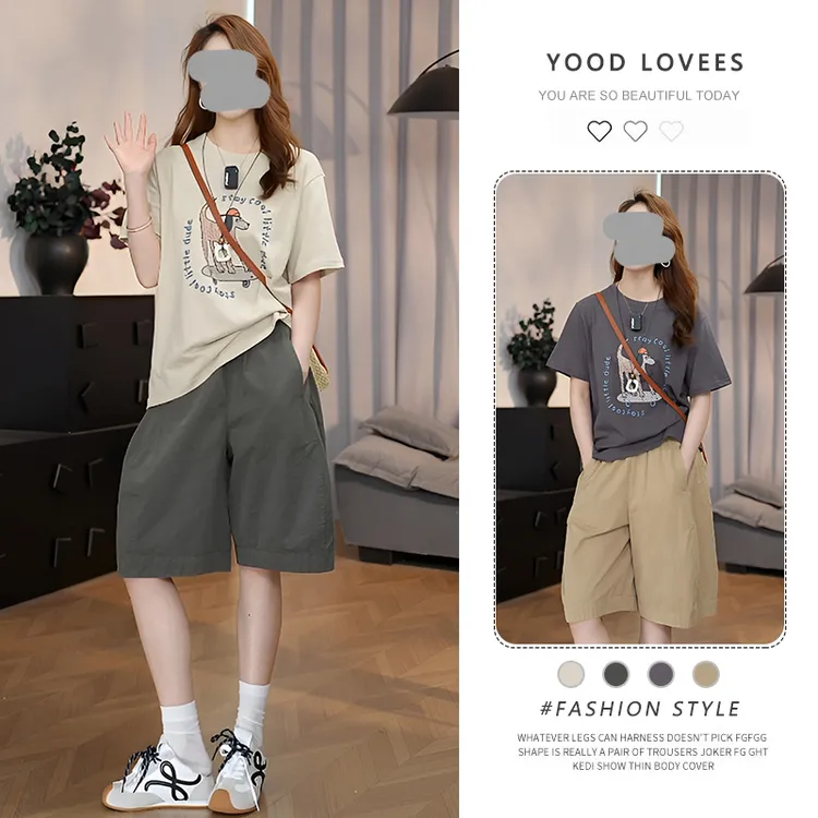 网红炸街气质两件套宽松慵懒风印花短袖T恤百搭休闲五分裤套装女