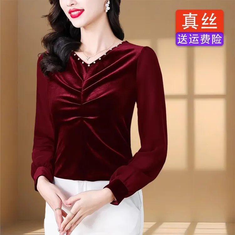 【品质欧货】杭州高端大牌真丝金丝绒衬衫女士长袖小衫2025早春新