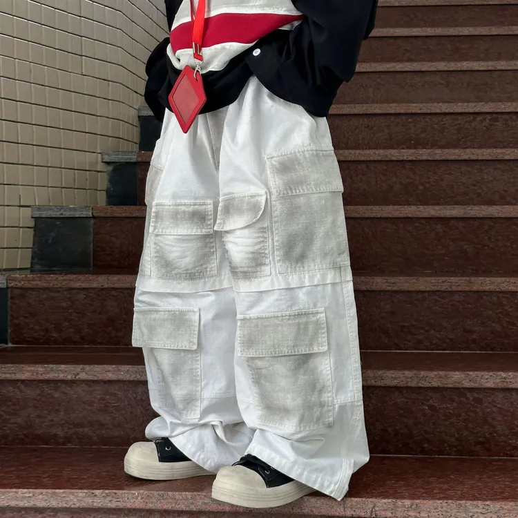 男童裤子儿童工装裤白色秋季2025春秋新款透气纯棉宽松长裤潮童装