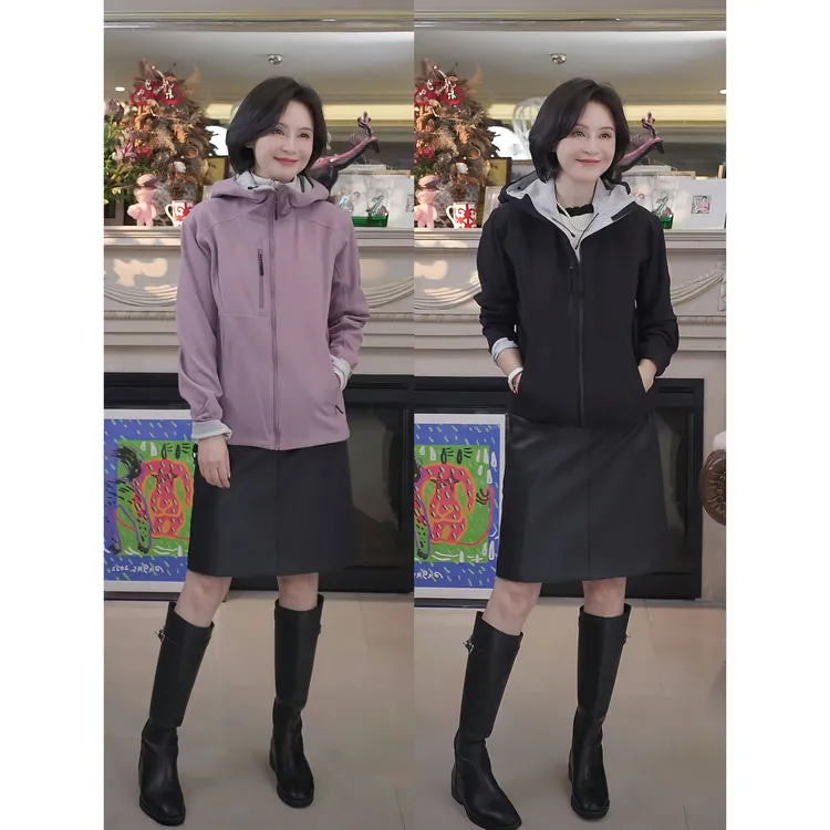 我是摩羯软壳外套 四面弹复合横条绒防风百搭秋户外连帽夹克