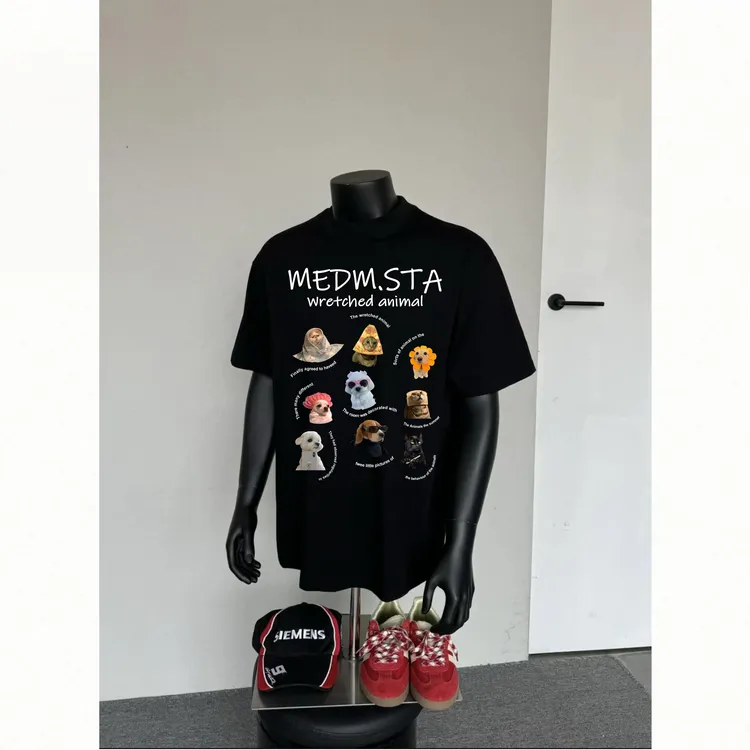 STA.MEDM美式潮牌趣味小狗短袖T恤男女夏季重磅纯棉情侣宽松上衣