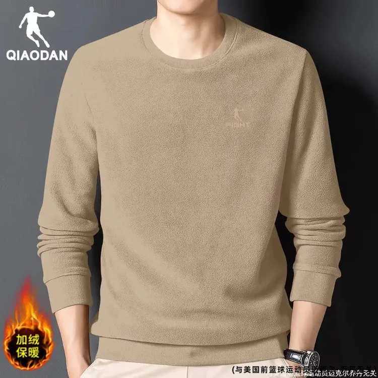 乔丹摇粒绒卫衣男2025冬季新款加绒加厚保暖打底衫圆领运动上衣