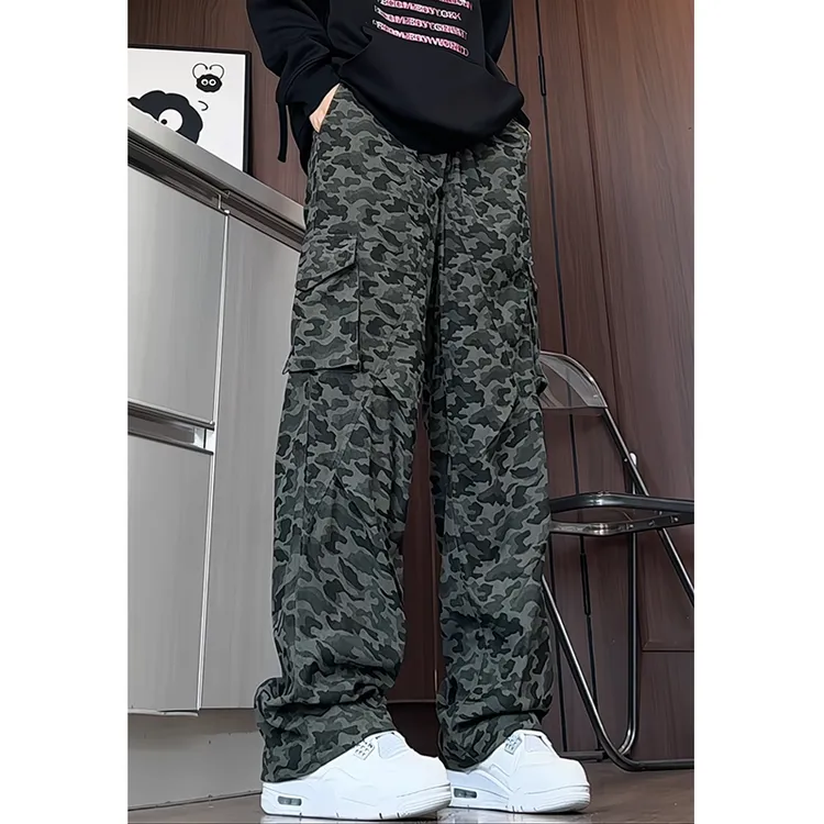 秋装新款迷彩工装裤男多口袋休闲裤美式潮流宽松大码直筒裤长裤子