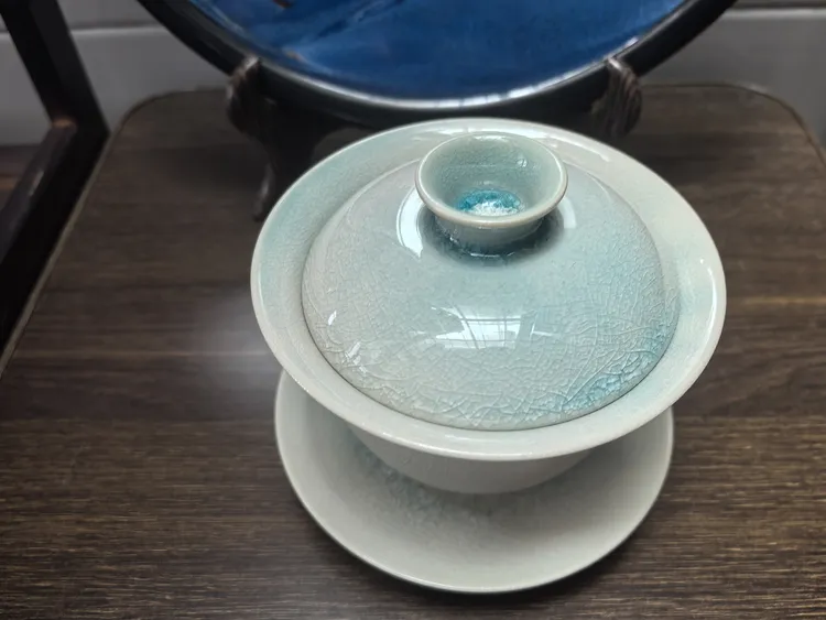 张之陶柴烧大盖碗茶碗茶具三才韵彩盖碗瓷盖碗（礼盒装）冰裂纹陶瓷