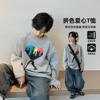 范米粒男童秋季休闲风套头T恤春秋圆领长袖T恤中大童舒适上衣宽松