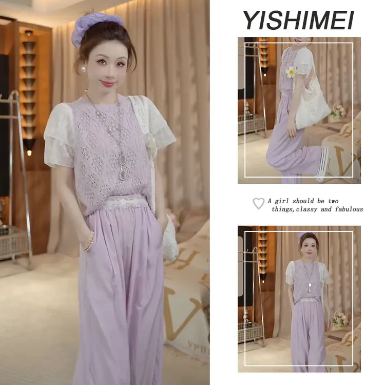 夏季时尚穿搭2025年新款韩系百搭时尚设计感短袖上衣休闲裤两件套