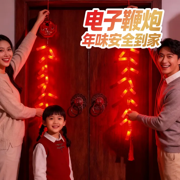 新年装饰品仿真电子鞭炮灯串春节爆竹家用免插电元旦过年喜庆布置
