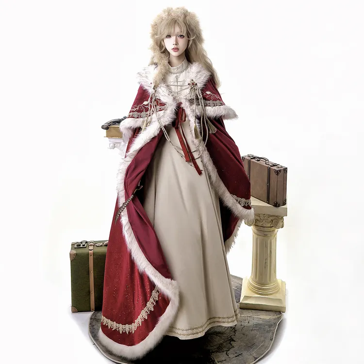 锦慕Lolita皇权加冕斗篷欧式贵族王室披风红色军lo大衣外套连衣裙