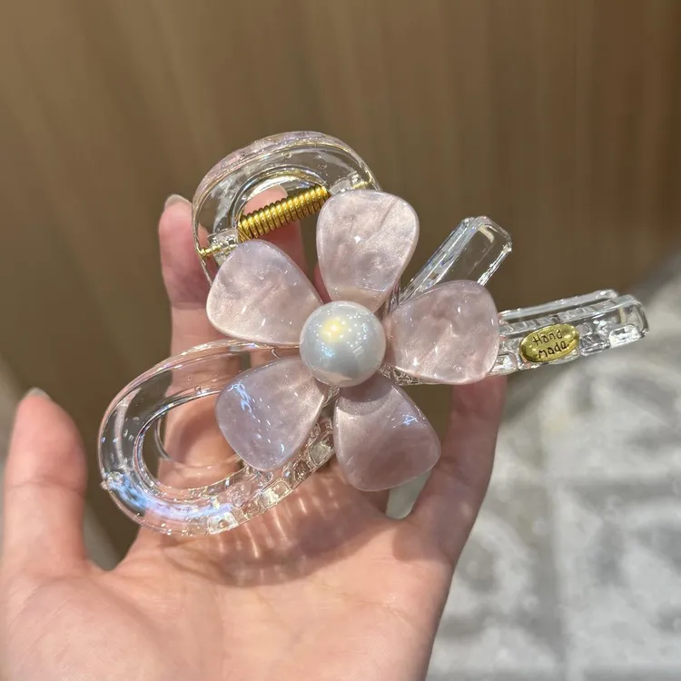 高级感韩系新款水钻花朵抓夹夹子洋气发夹女时尚百搭花朵盘发神器商品图