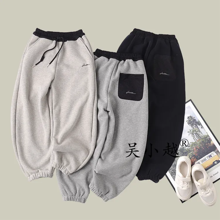 吴小越W1655男童加绒束脚裤冬款儿童长裤男孩卫裤休闲黑色运动裤