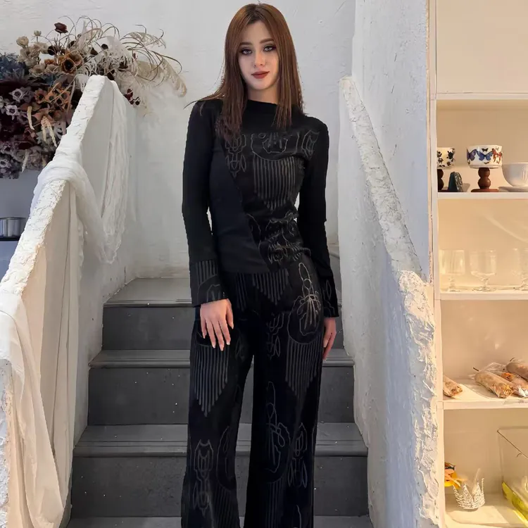 美拉德裤子打底衫套装女法式直筒时尚百搭两件套