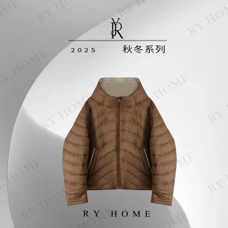 【容雨RYHOME】排骨服撞色夹克双面穿连帽90白鸭绒羽绒服254YF1549