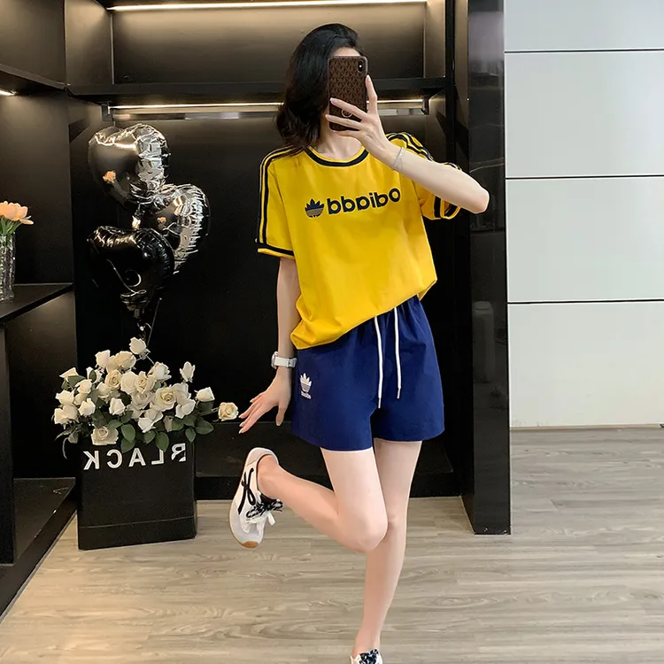 2025时尚潮牌休闲运动套装女夏季洋气减龄短袖短裤跑步两件套显瘦