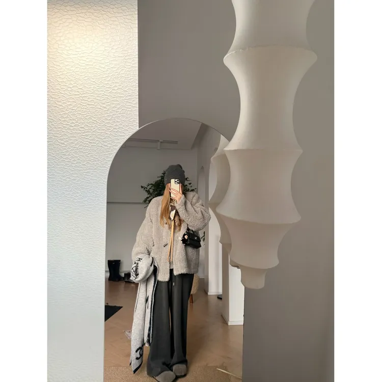 【瘦瘦】冰岛极光-大码圆领厚绒皮毛一体牛角扣气质外套S02139