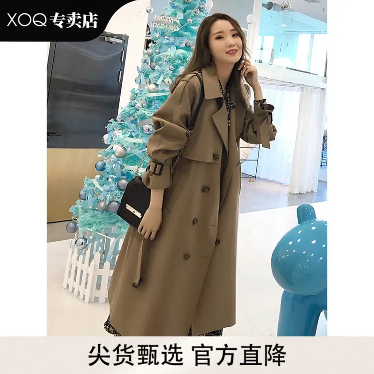 XOQ今年流行风衣2025中长款英伦风休闲外套女大衣过膝大码高级感