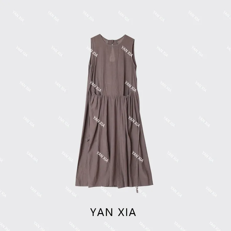 "无拘束感" 莱赛尔+亚麻无袖连衣裙 进口面料圆领连衣裙 W-399