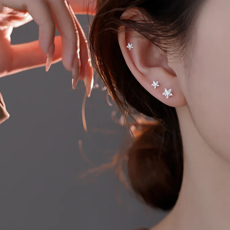 足银合成锆石耳饰 999纯银五角星耳钉女2025新款爆款耳环耳饰耳坠