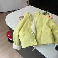 leomama女童纯色双拉链棉衣新款冬装洋气夹棉加绒外套中大童棉服