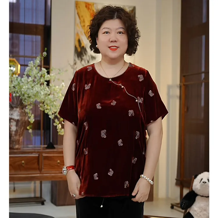 金雀绫【蝴蝶絮语】100桑蚕丝丝绒新中式刺绣加宽加大小衫SZA2SW492