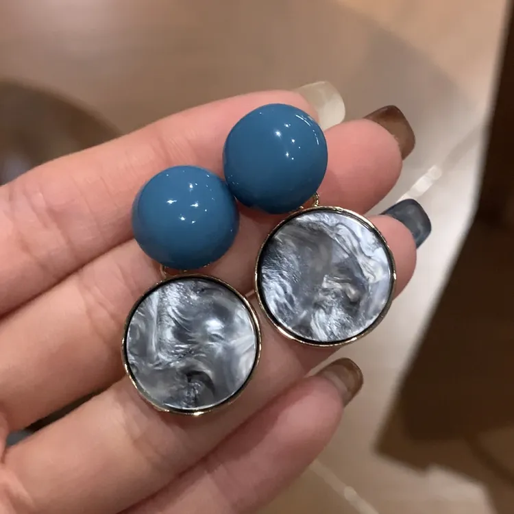 铜合金耳饰 【蓝纹珠坠】复古撞色简约耳饰