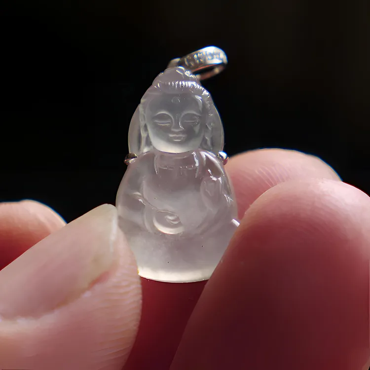 天然缅甸A货翡翠宝宝观音冰透起胶感精致镶嵌设计高精致小饰品