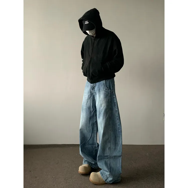 寻常小陈美式复古弯刀牛仔裤宽松小众设计感cleanfie百搭裤子潮