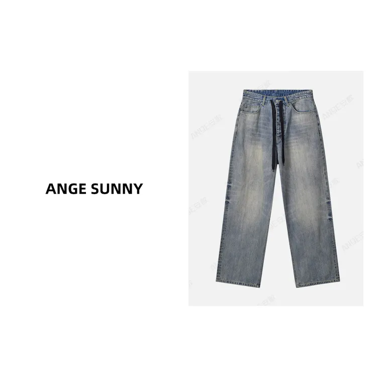 ANGE SUNNY【巴黎抽绳牛仔裤】夏季新款洗水做旧后跟破坏设计休闲裤