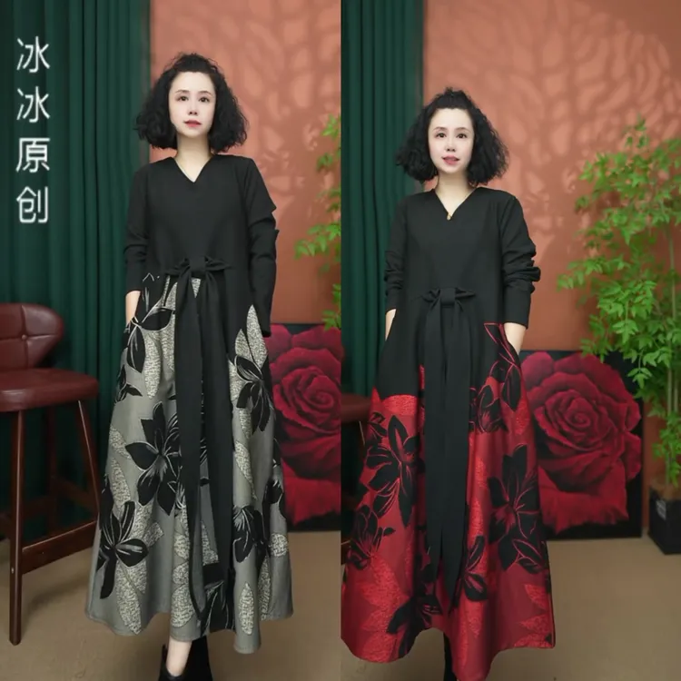 【冰冰1015】2025新款时尚设计师飘带显瘦连衣裙-1015