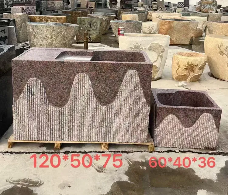工厂定做批发价格户外庭院用天然石材整石雕刻大理石洗衣池水槽