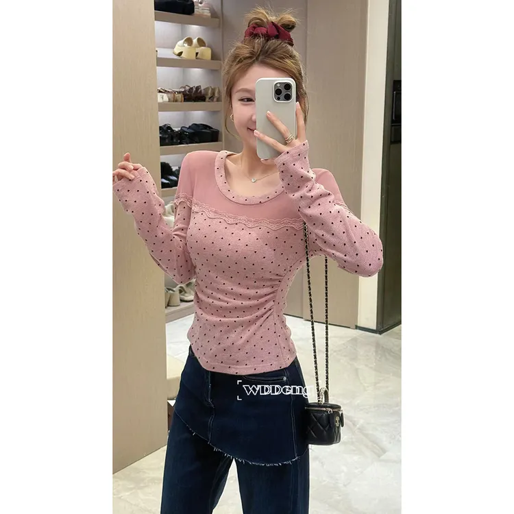 王等等【贝蒂少女】2025秋冬原创高弹定制花边针织上衣U225Y15615