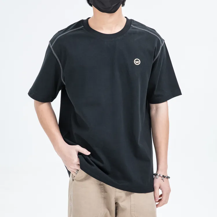 DIIC JAY/狄杰夏季薄款刺绣简约短袖男圆领宽松休闲百搭纯色T恤