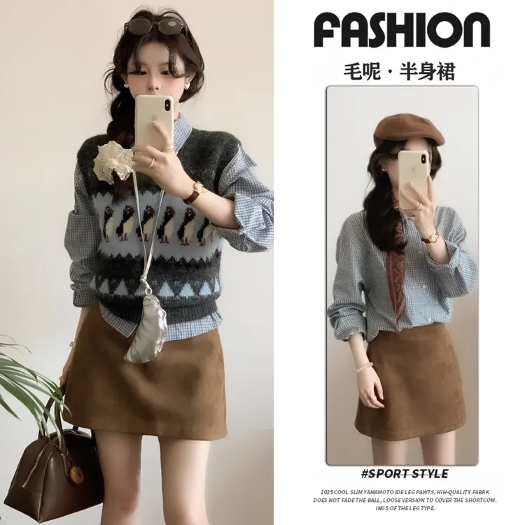 咖啡色毛呢包臀短裙女秋冬季2025新款高腰外穿气质辣妹修身半身裙