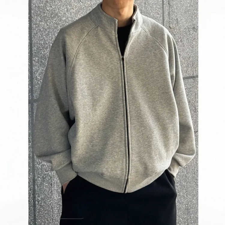 拉链开衫宽松休闲纯色立领卫衣男款男士外套秋冬款高级感男装夹克