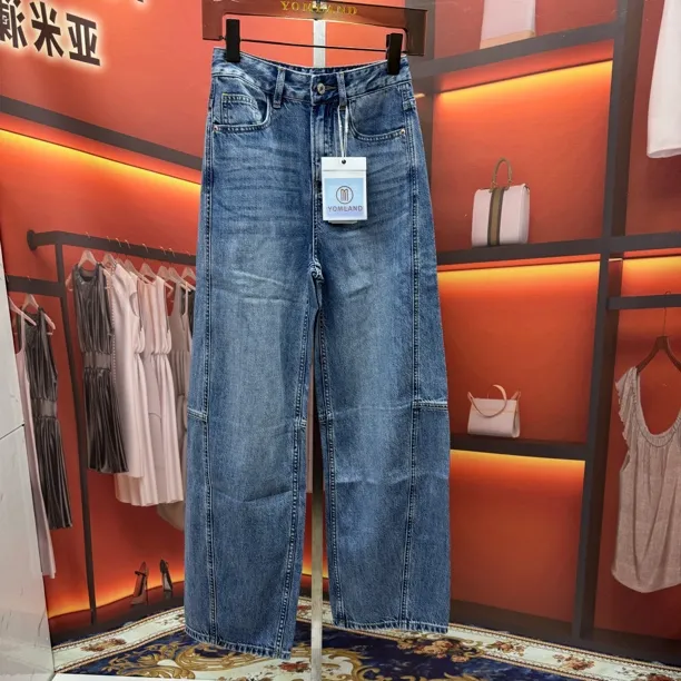 【尊享系列】新款高腰阔腿蓝色女牛仔裤休闲慵懒风