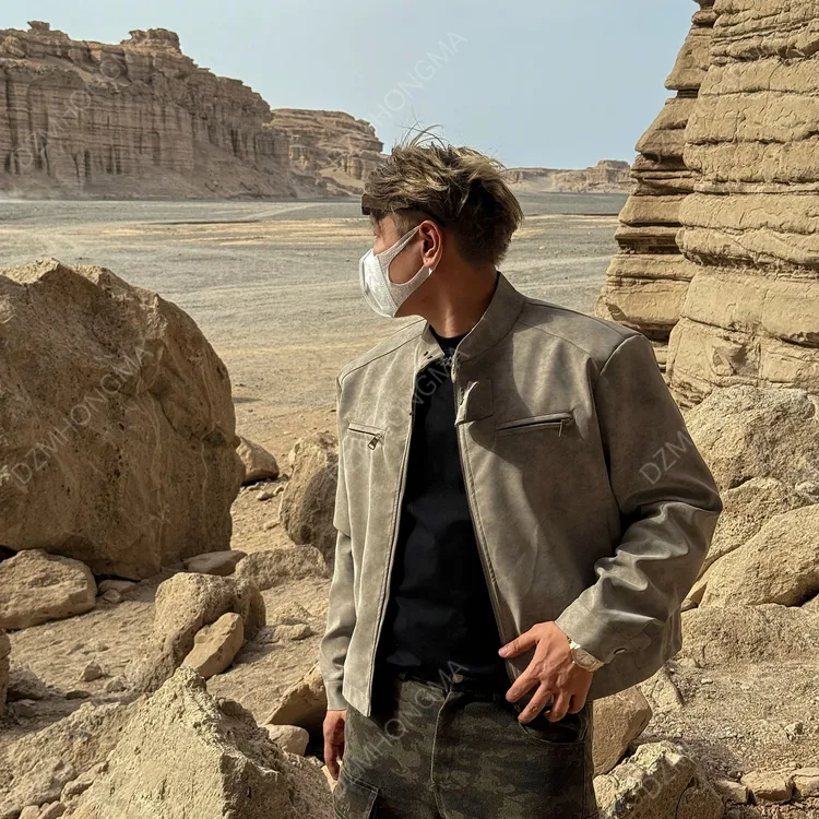 DAZHONGMA【猎豹皮衣】Cleanfit短款宽松潮牌扎染垫肩短款皮衣棉服