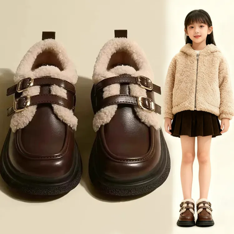 女童棉鞋儿童雪地靴2025秋冬季新款毛毛加绒中大童乐福鞋软底保暖