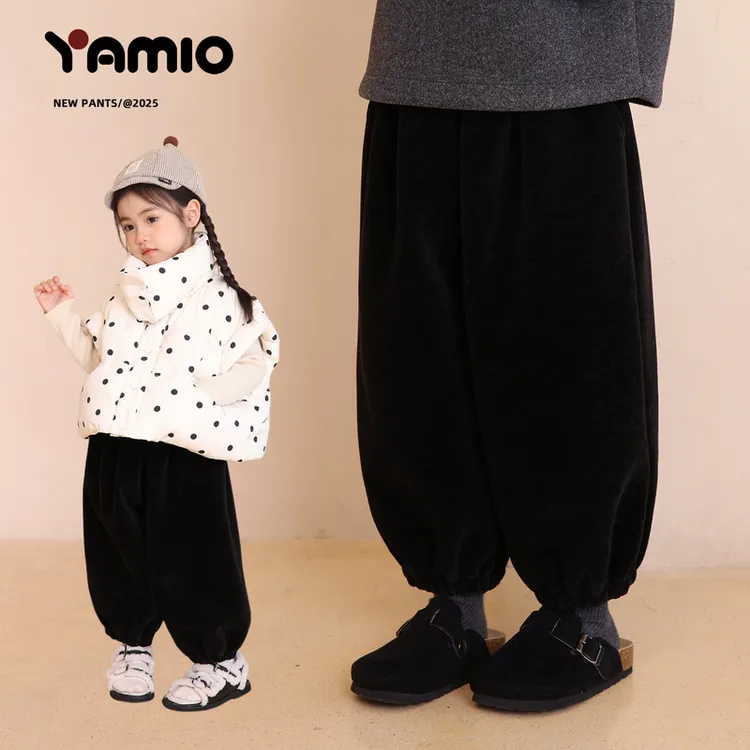 YAMIO杨梅家2025冬季新款儿童女童装加绒加厚丝绒灯笼裤CF4066