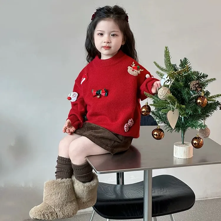 女童加厚毛衣秋冬季2025新款女宝宝圣诞针织衫儿童冬季洋气打底衫