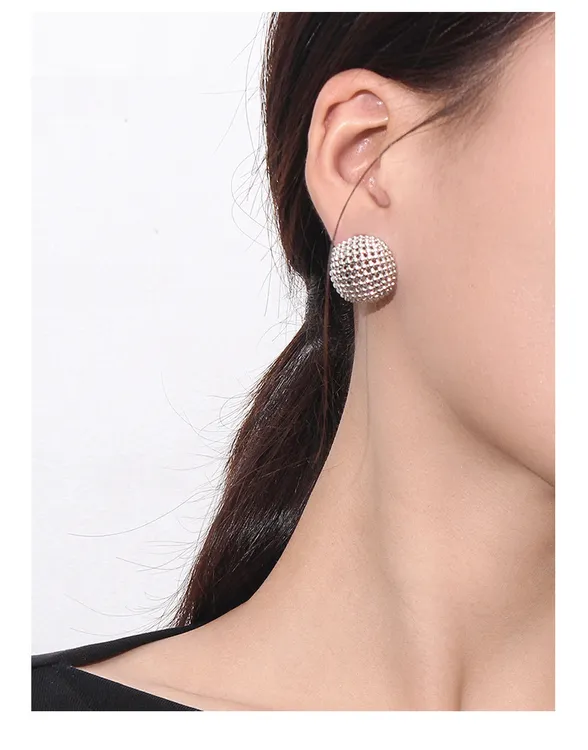 铜合金耳饰 简约设计耳环豆豆同款欧美镂空圆珠球耳钉女纯银针