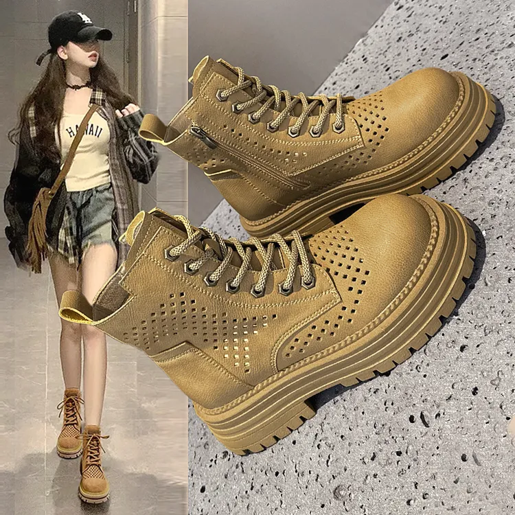 马丁靴女款秋冬2025新款爆款真皮软皮机车厚底增高单靴大黄靴短靴