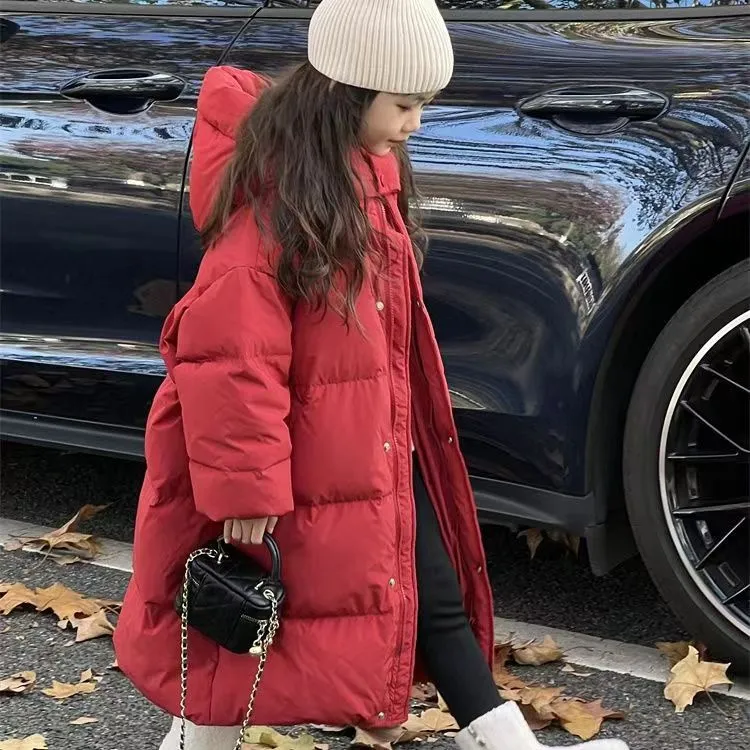 新款女童冬季加长款过膝宽松舒适潮流棉服加厚保暖外套ins