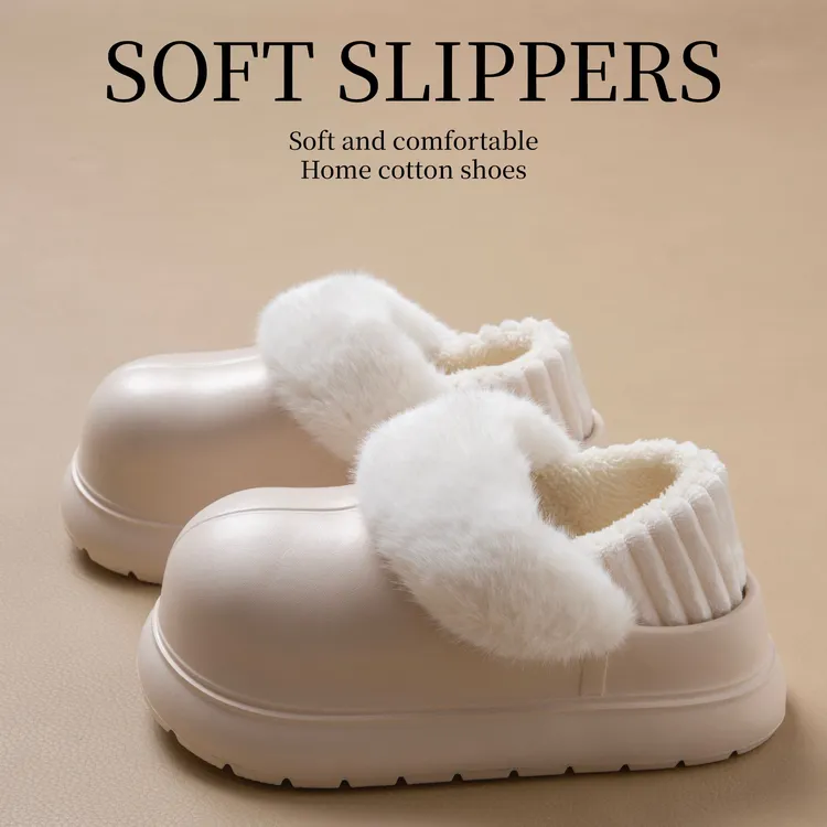 ECAC5.0cm厚底增高棉拖鞋女士秋冬季外穿加绒保暖可拆卸包跟棉鞋