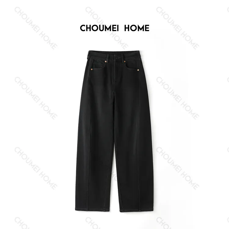 Choumei Home秋冬加绒加厚复古优雅弯刀解构裤 设计师款牛仔裤女