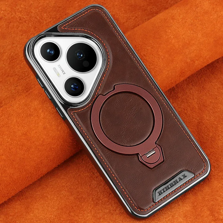 【旋转磁吸支架】适用于华为pura70Pro+高端商务皮纹手机壳
