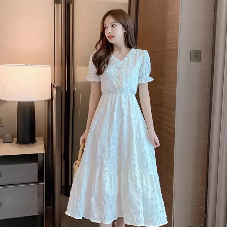 法式初恋桔梗仙女裙小香风复古长裙气质白色连衣裙夏装2023新款女