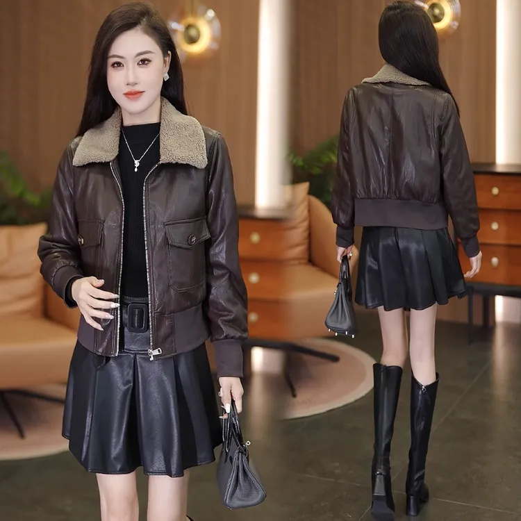 加绒加厚皮衣外套女2025秋冬新款时髦洋气小个子百搭机车服皮夹克