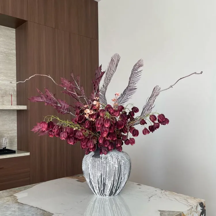【暗夜】设计师原创花艺陶瓷花瓶玄关岛台前台仿真花假花桌花