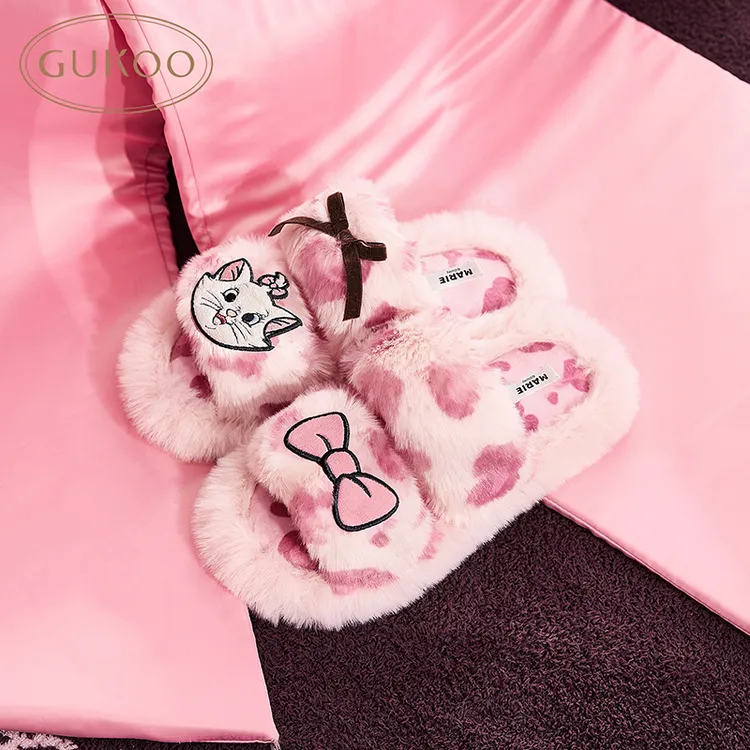 Gukoo果壳冬季迪士尼玛丽猫毛绒保暖居家毛毛拖鞋